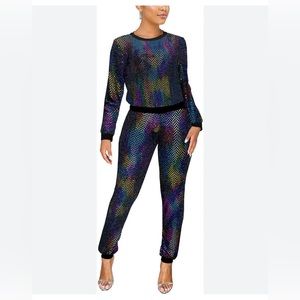 Women's sequin glitter long sleeve sweatshirts and skinny trousers, 2pc outfit